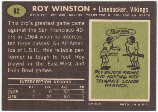 1969 Topps Football #82 Roy Winston