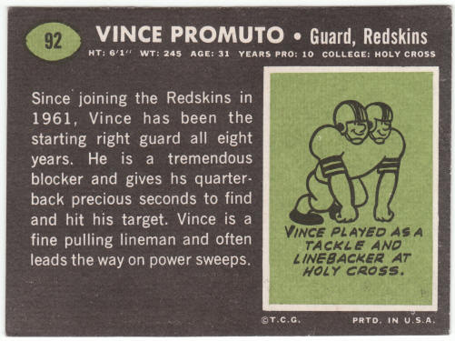 1969 Topps Football #92 Vince Promuto