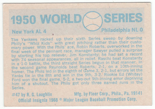 1970 Fleer 1950 World Series Card #47 back