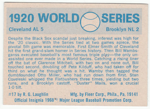 1970 Fleer #17 1920 World Series back