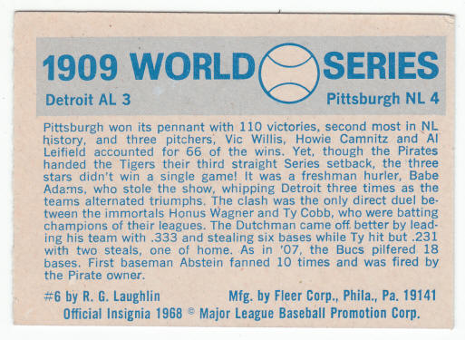 1909 World Series Card #6 Ty Cobb Honus Wagner back