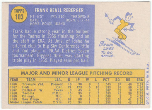 1970 Topps Baseball #103 Frank Reberger
