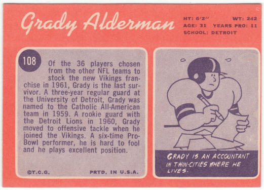 1970 Topps Football #108 Grady Alderman