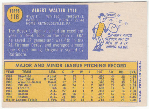 1970 Topps Baseball #116 Sparky Lyle