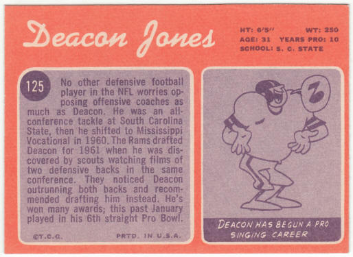 1970 Topps Football #125 Dave Deacon Jones back