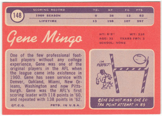 1970 Topps Football #148 Gene Mingo