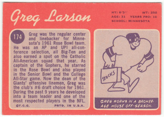 1970 Topps Football #174 Greg Larson