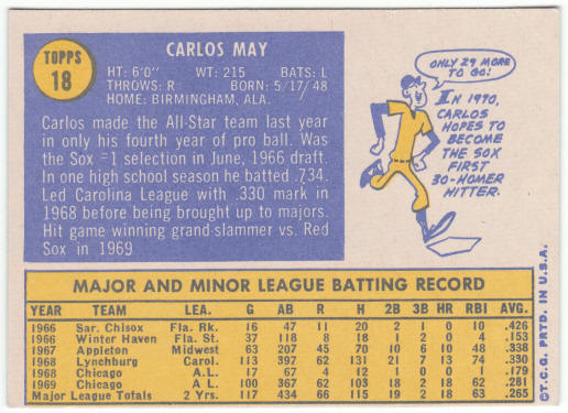 1970 Topps Baseball #18 Carlos May