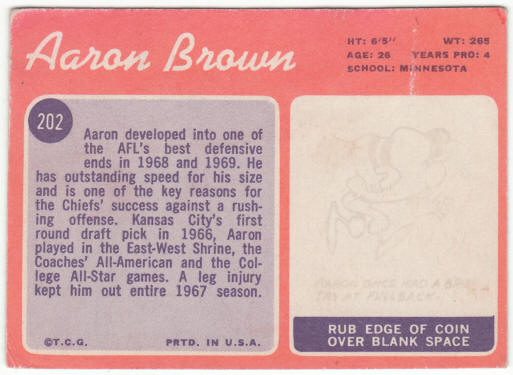 1970 Topps Football #202 Aaron Brown Rookie Card