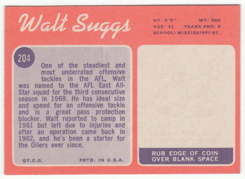 1970 Topps Football #204 Walt Suggs back