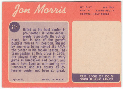1970 Topps Football #214 Jon Morris