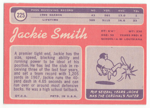 1970 Topps Football #225 Jackie Smith back