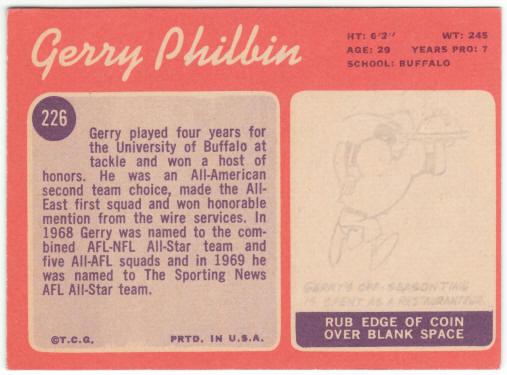 1970 Topps Football #226 Gerry Philbin