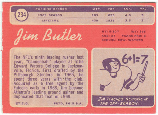 1970 Topps Football #234 Jim Butler