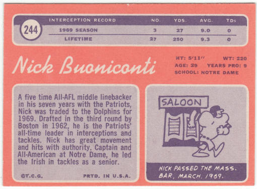 1970 Topps Football #244 Nick Buoniconti