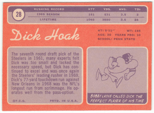 1970 Topps Football #28 Dick Hoak