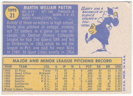 1970 Topps Baseball #31 Marty Pattin