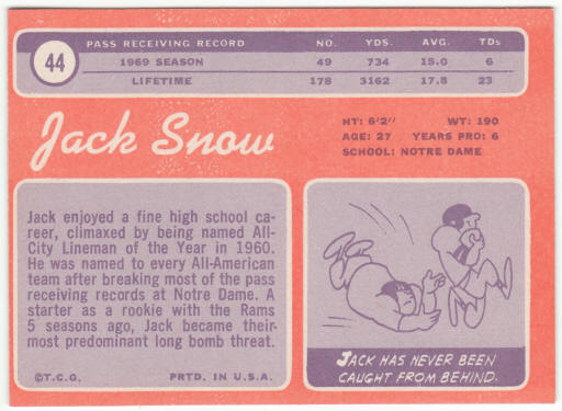 1970 Topps Football #44 Jack Snow