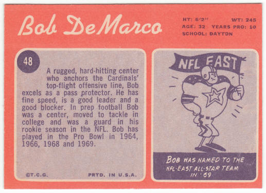 1970 Topps Football #48 Bob DeMarco
