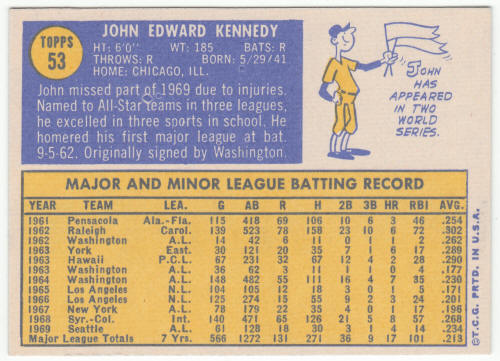 1970 Topps Baseball #53 John Kennedy