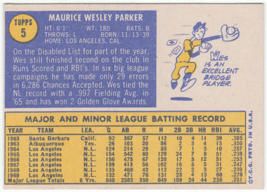 1970 Topps Baseball #5 Wes Parker