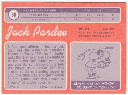 1970 Topps Football #68 Jack Pardee