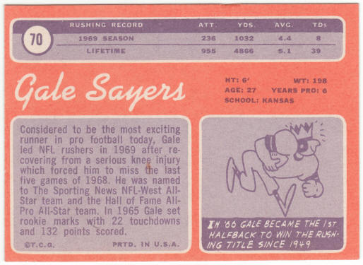 1970 Topps Football #70 Gale Sayers