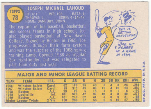 1970 Topps Baseball #78 Joe Lahoud