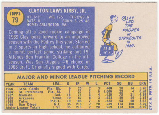 1970 Topps Baseball #79 Clay Kirby