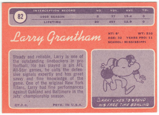 1970 Topps Football #82 Larry Grantham