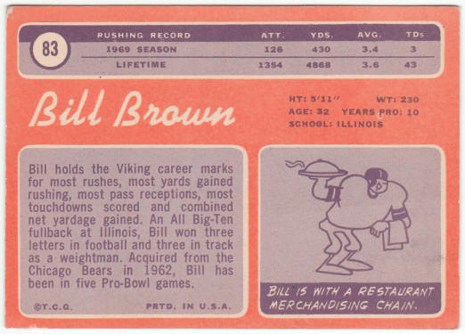 1970 Topps Football #83 Bill Brown