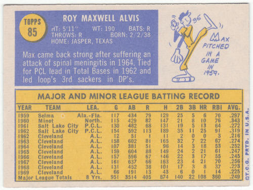 1970 Topps Baseball #85 Max Alvis
