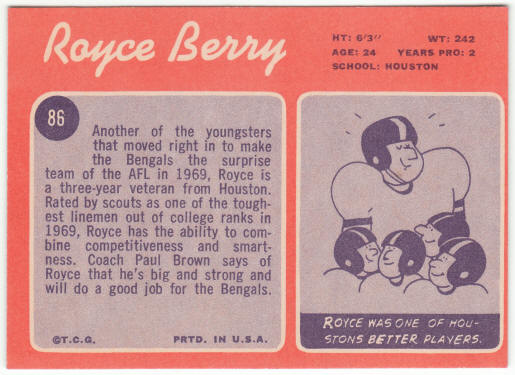 1970 Topps Football #86 Royce Berry Rookie Card