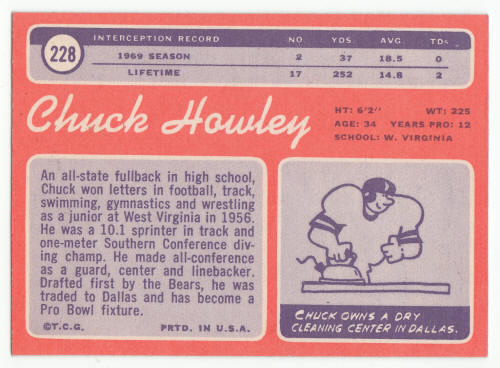 1970 Topps Football Chuck Howley #228 back