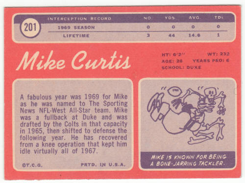 1970 Topps Football #201 Mike Curtis back