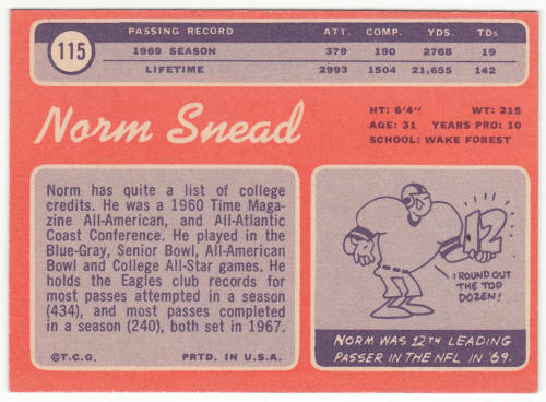 1970 Topps Football #115 Norm Snead back