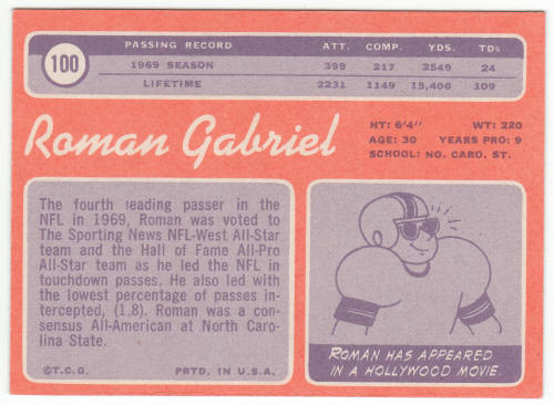 1970 Topps Football #100 Roman Gabriel back