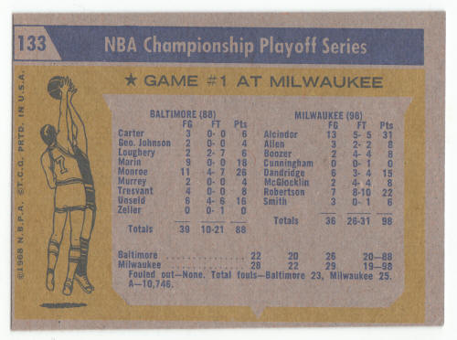 1971-72 Topps #133 Championship Game 1 Lew Alcindor back