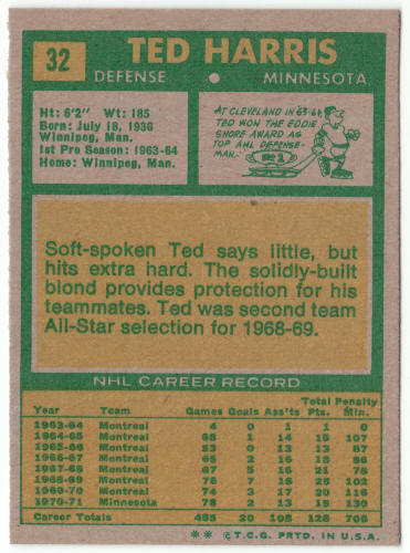 1971-72 Topps Hockey #32 Ted Harris
