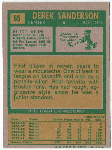 1971-72 Topps Hockey #65 Derek Sanderson