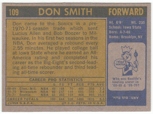 1971-72 Topps Basketball #109 Don Smith