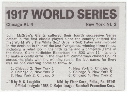 1971 Fleer 1917 World Series Card #15 Urban Red Faber