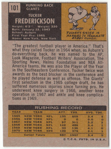 1971 Topps Football #101 Tucker Frederickson