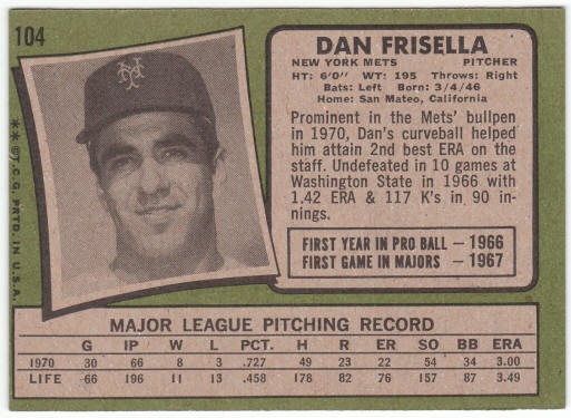 1971 Topps Baseball #104 Dan Frisella