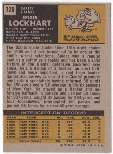 1971 Topps Football #128 Carl Spider Lockhart