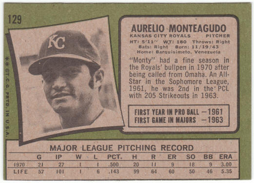 1971 Topps Baseball #129 Aurelio Monteagudo