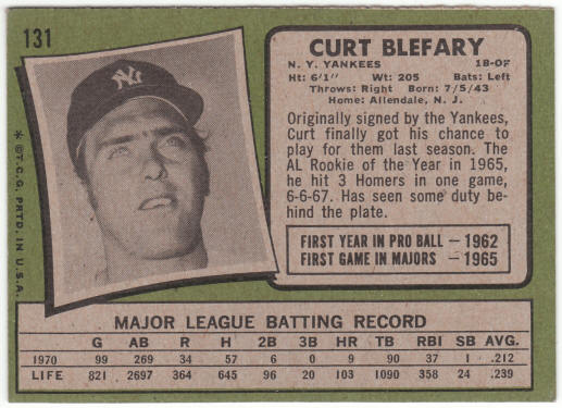 1971 Topps Baseball #131 Curt Blefary