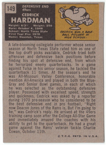 1971 Topps Football #149 Cedrick Hardman Rookie Card