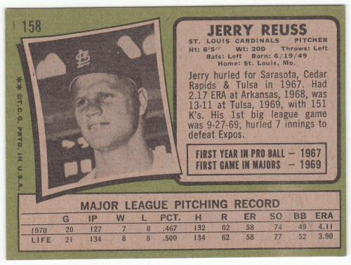 1971 Topps Baseball #158A Jerry Reuss