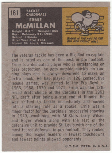 1971 Topps Football #161 Ernie McMillan